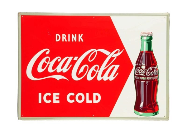 1950S COCA - COLA TIN SIGN WITH BOTTLE.          