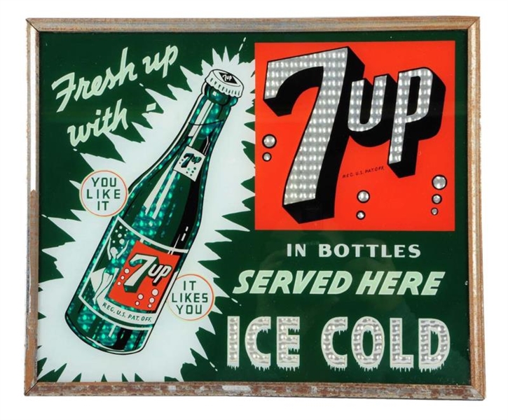 CA. 1930S 7-UP REVERSE ON GLASS SIGN.            