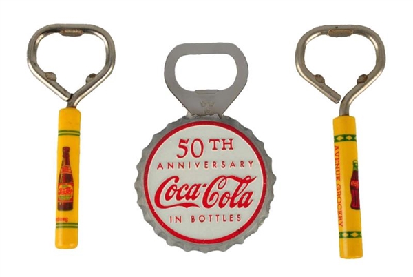 LOT OF 3: 1940S - 1950S SODA BOTTLE OPENERS.    