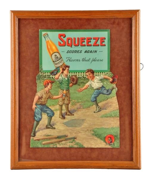 1940S - 50S SQUEEZE CARDBOARD CUTOUT SIGN.      