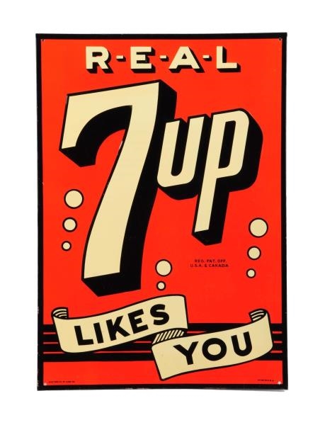 BEAUTIFUL EMBOSSED 7 - UP TIN SIGN.               