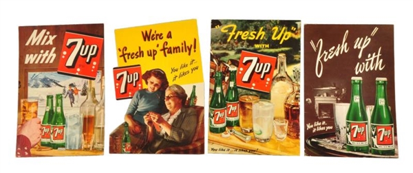 LOT OF 4: 1940S - 50S 7 - UP CARDBOARD SIGNS.   