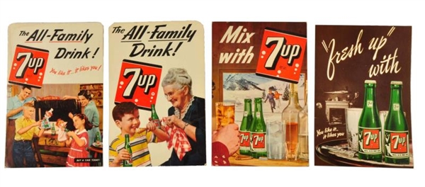LOT OF 4: 1950S 7 - UP CARDBOARD SIGNS.          