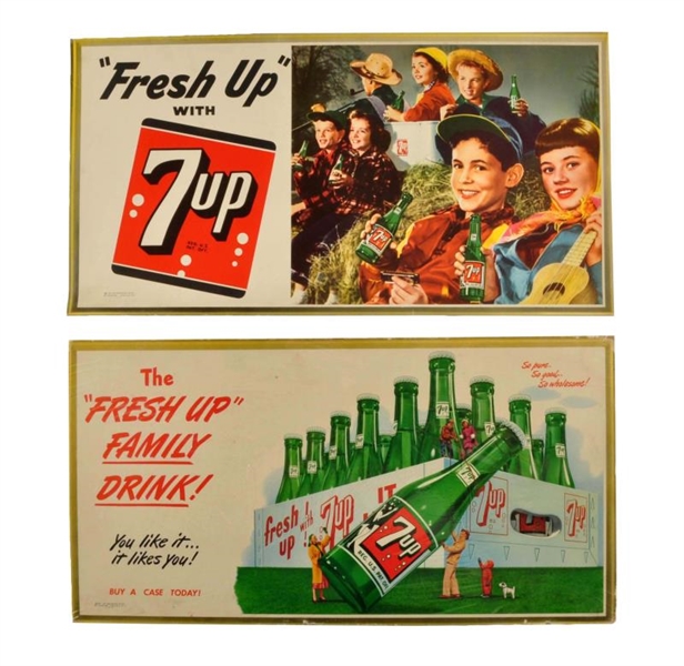 LOT OF 2: 1940S - 50S 7 - UP CARDBOARD SIGNS.   