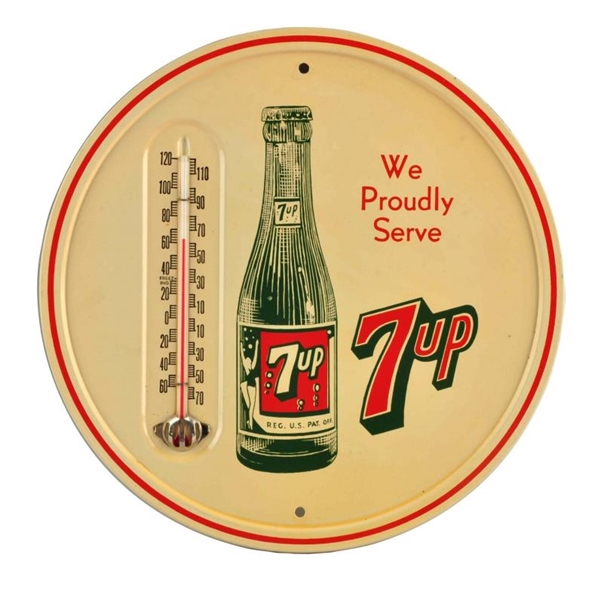 1930S - 40S SCARCE 7 - UP TIN THERMOMETER.      