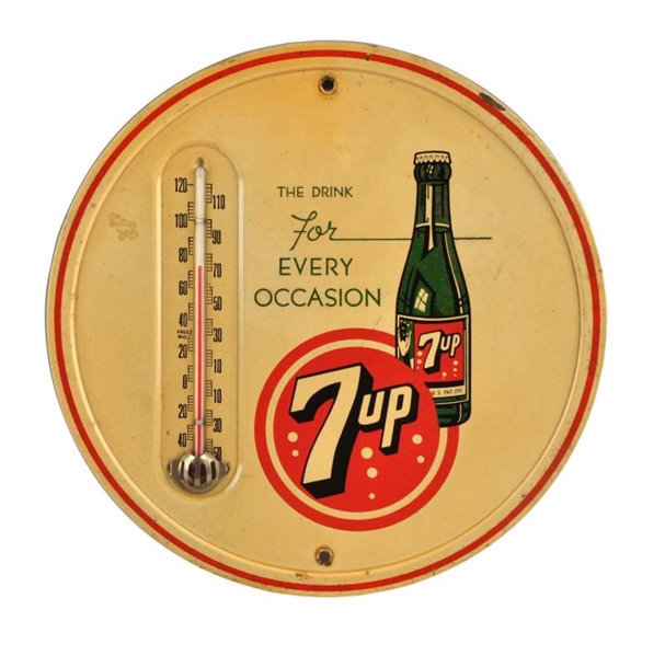 1930S - 1940S 7 - UP TIN THERMOMETER.           