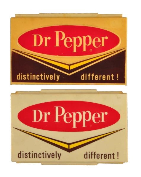 LOT OF 2: 1960S DR. PEPPER SMALL PLASTIC SIGNS.  