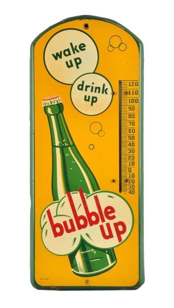 1940S - 50S BUBBLE UP TIN THERMOMETER.          