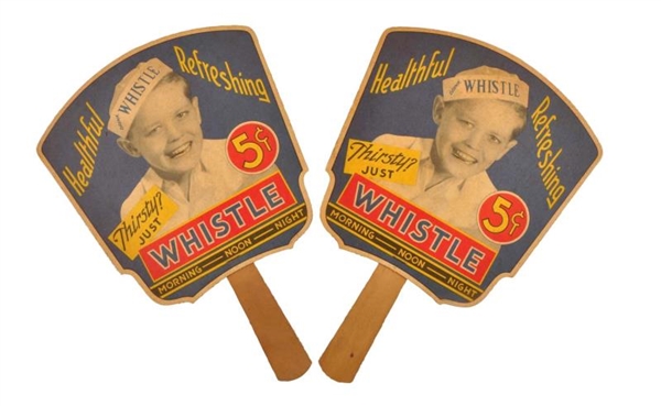 LOT OF 2: 1930S WHISTLE HAND FANS.               