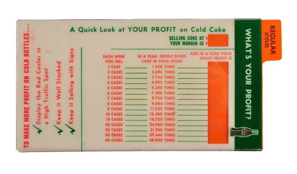 1950S COCA - COLA POCKET PROFIT CALCULATOR.      