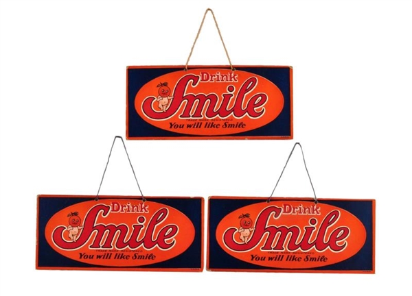 LOT OF 3: 1930S SMILE CARDBOARD SIGNS.           