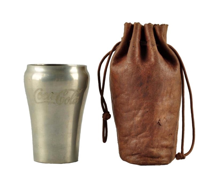 1930S COCA - COLA PEWTER GLASS AND SLEEVE.       