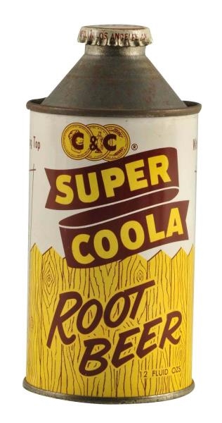 1950S SUPER COOLA ROOT BEER CONE TOP CAN.        