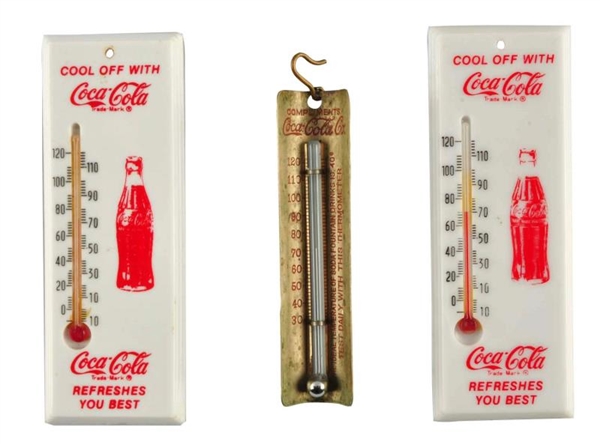 LOT OF 3: COCA - COLA THERMOMETERS.               
