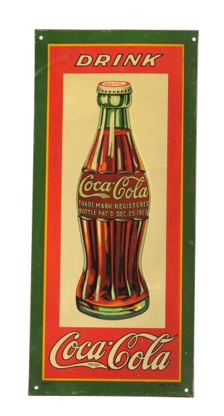 1930S COCA - COLA EMBOSSED TIN BOTTLE SIGN.      