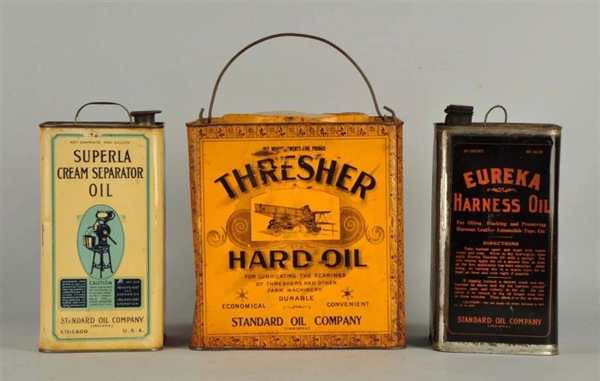 LOT OF 3: EARLY AGRICULTURAL OIL CANS.            