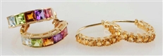 LOT OF 2: PAIRS OF YELLOW GOLD EARRINGS WITH GEMS.