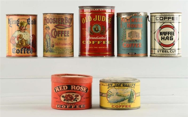 LOT OF 7: EARLY COFFEE CANS.                      