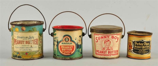 LOT OF 4: EARLY PEANUT BUTTER TINS.               