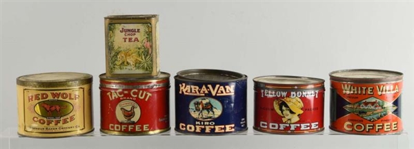 LOT OF 6: EARLY COFFEE TINS.                      