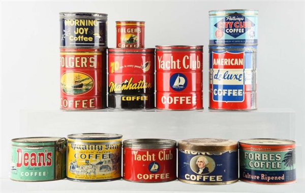 LOT OF 12: EARLY COFFEE TINS.                     