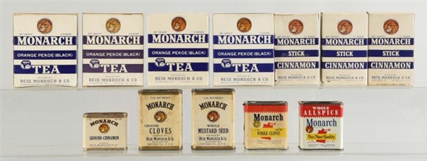 LOT OF 12: MONARCH SPICE TINS & SPICE BOXES..     