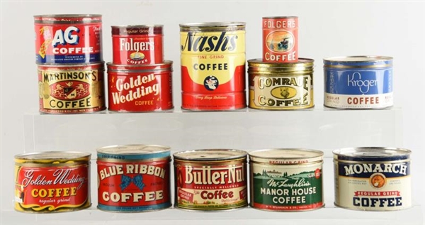 LOT OF 13: EARLY COFFEE TINS.                     