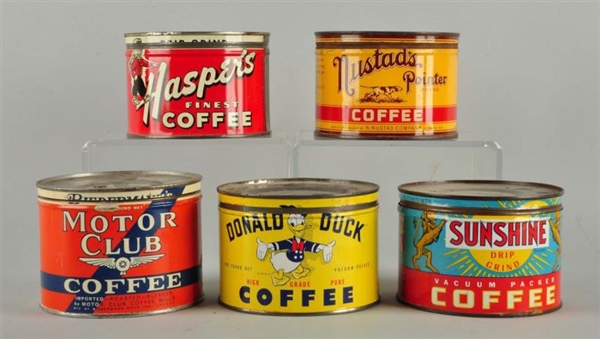 LOT OF 5: EARLY COFFEE TINS.                      
