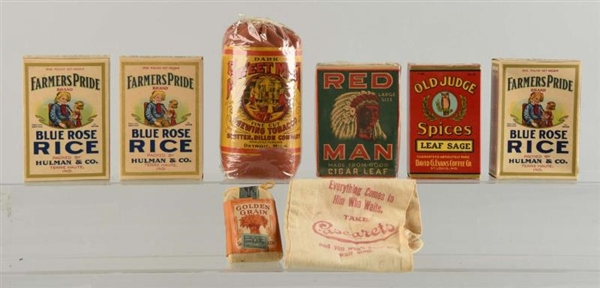 LOT OF 8: TOBACCO & RICE CONTAINERS.              
