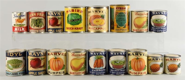 LOT OF 17: VEGETABLE & FRUT CANS.                 