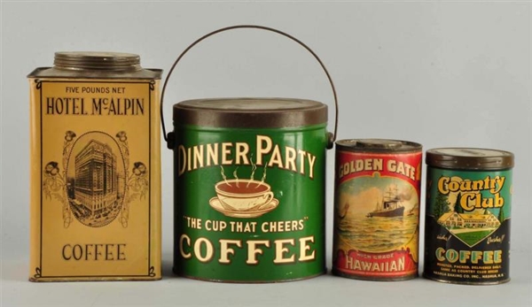 LOT OF 4: EARLY COFFEE TINS.                      