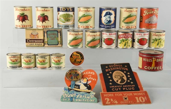 LARGE LOT OF EARLY FOOD RELATED CANS.             