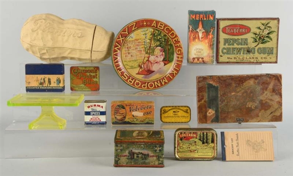 LOT OF 14:  ADVERTISING BOXES, TINS & CONTAINERS. 