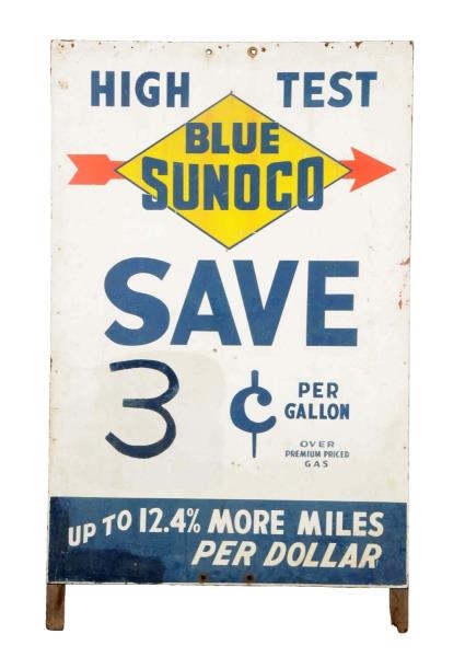 HIGH TEST BLUE SUNOCO SINGLE SIDED MASONITE SIGN. 