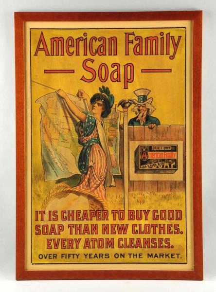 AMERICAN FAMILY SOAP UNCLE SAM ADVERTISING SIGN.  