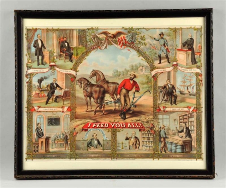"I FEED YOU ALL!" FRAMED HORSE ADVERTISEMENT.     