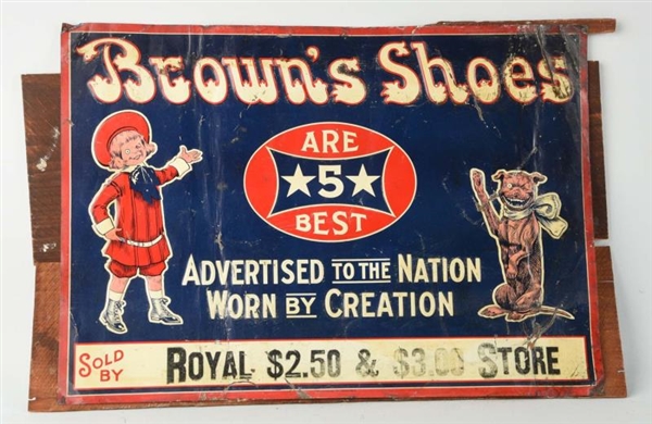 BUSTER BROWNS EMBOSSED TIN ADVERTISING SIGN.      