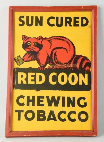 SUN CURED RED COON CHEWING TOBACCO POSTER.        