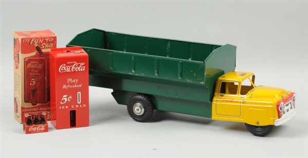 MARX COCA-COLA TRUCK WITH A GREEN DUMP BODY.      