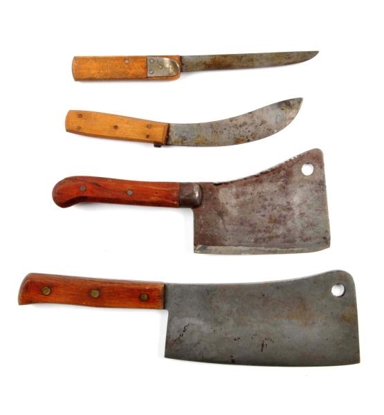 LOT OF 4: CLEAVERS & BUTCHER KNIVES.              