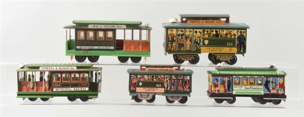 LOT OF 5: TIN LITHO CABLE CARS.                   