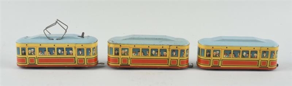 LOT OF 3: GERMAN TIN LITHO WIND UP TROLLEYS.      