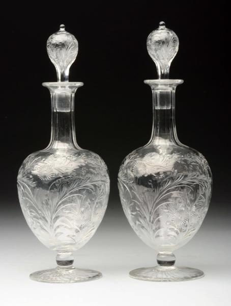LOT OF 2: ETCHED & CUT GLASS DECANTERS.           