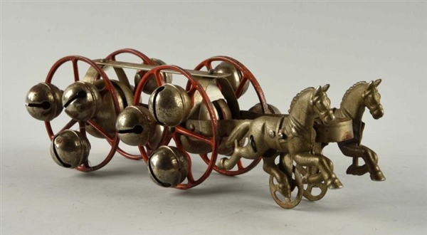 PULL TOY WITH TWO HORSES AND BELLS.               