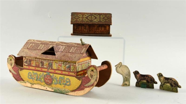 LOT OF 2: WOODEN & CARDBOARD HOUSES.              
