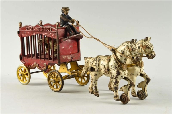 CAST IRON OVERLAND CIRCUS WITH 2 HORSES.          