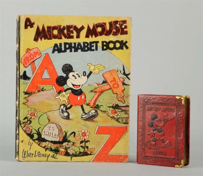 LOT OF 2:MICKEY MOUSE BOOK & BANK.                
