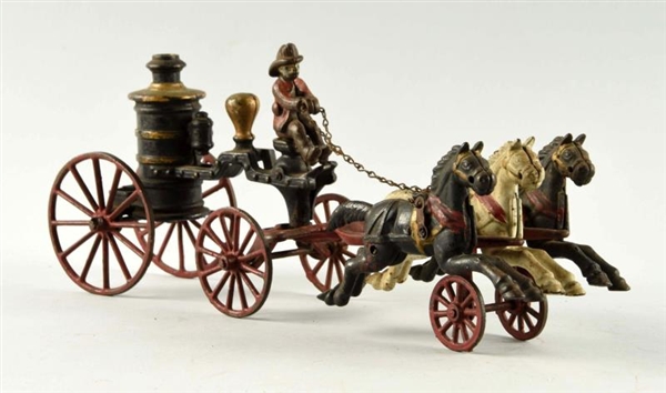 CAST IRON FIRE TRUCK WITH 3 HORSES.               