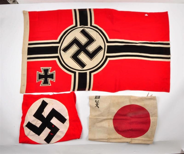 LOT OF 3: FLAGS - 2 NAZI AND 1 JAPANESE.          
