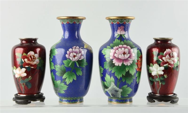LOT OF 4: CLOISONNE PAIRED VASES.                 
